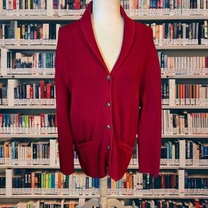 Lauren Ralph Lauren Red ribbed cotton classic long Grandpa Core Cardigan sz XL
